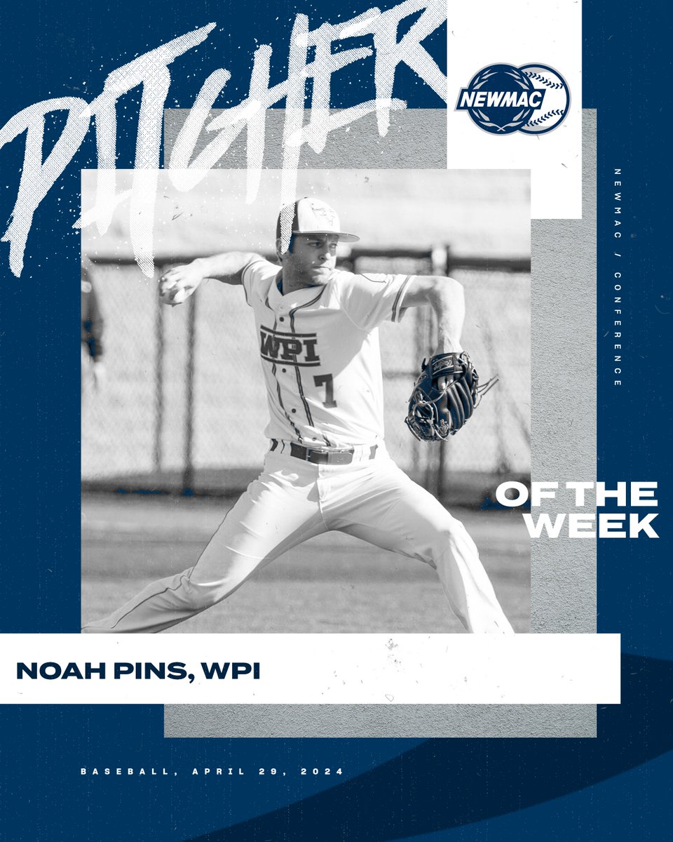 BASEBALL ⚾
ATHLETE OF THE WEEK 

@WPIAthletics Noah Pins hurled 7 shutout innings, yielding just 1 hit,  and recording 7 strikeouts in the win. 

🔗 ow.ly/bfQv50RqNBB

#GoNEWMAC // #WhyD3