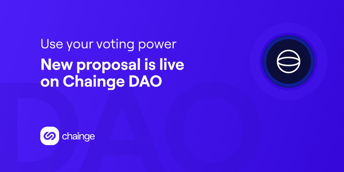 ⚡️ Our second proposal has hit the Chainge DAO snapshot platform! 🗳 3 days to cast your votes using vXCHNG 🔗 Proposal link: snapshot.org/#/chaingers.et… 🗨 Join the discussion: t.me/ChaingeDAO