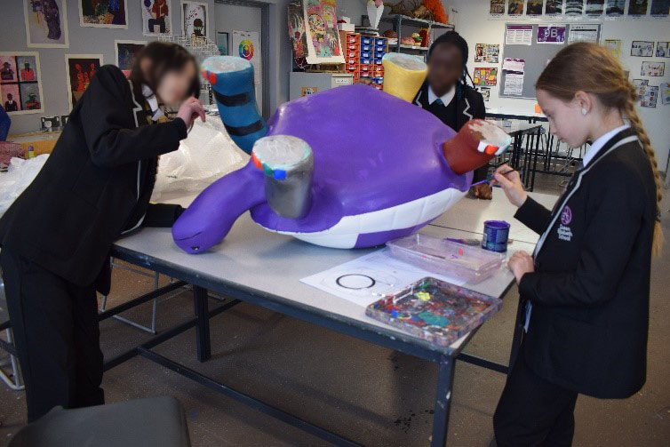The students who won the design competition are avidly painting our tortoise in preparation for her to be taken on the short tail trail on 4th May. #HopOnBoard and follow keech.enthuse.com/pf/queen-eliza… or scan the QR code to donate. #ShortTailTrail #QESLife #WeAreQE6