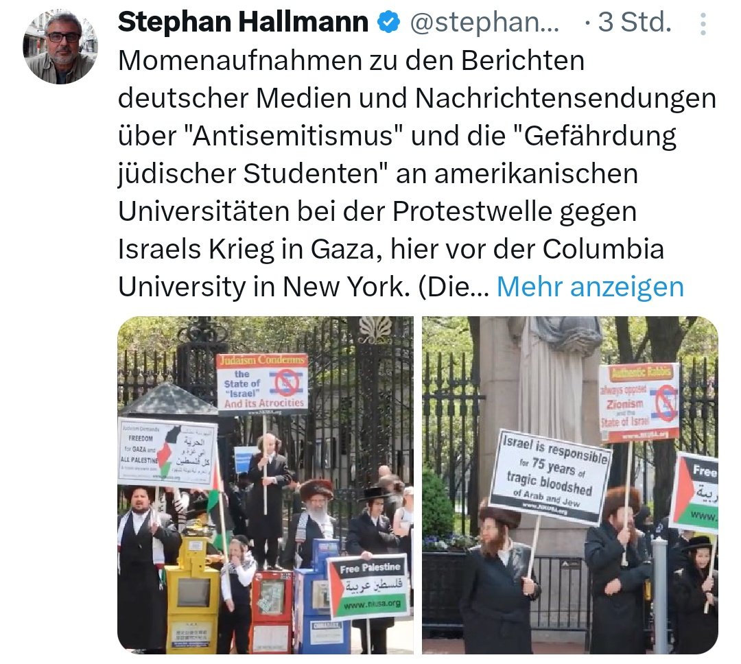 Der ehemalige ZDF-Korrespondent Hallmann leugnet den Antisemitmus an den US-Universitäten mittlerweile ganz offen mit Verweis auf die Holocaustleugner von Neturei Karta. Sie arbeiten mit der PLO zusammen und unterstützen Hamas und Hisbollah.