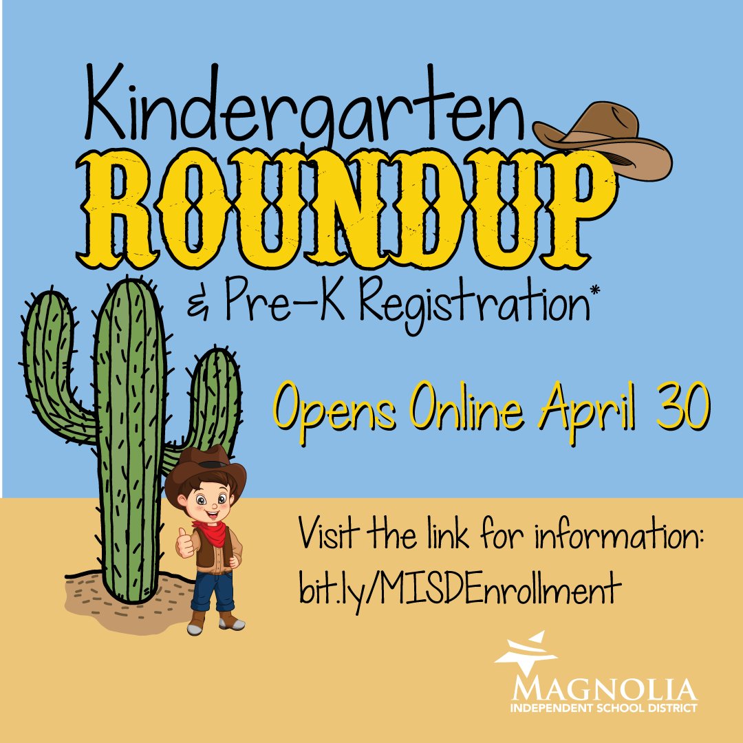 Registration for incoming kindergarten & pre-k students begins tomorrow, April 30! Parents needing assistance can email psshelp@magnoliaisd.org. Visit the link for all of the details on required documentation, immunizations, & instructions. magnoliaisd.org/parents/enroll…