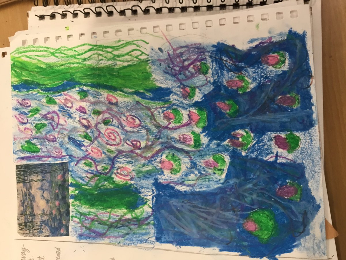 Y3 have been working in the style of Monet using oil pastels.