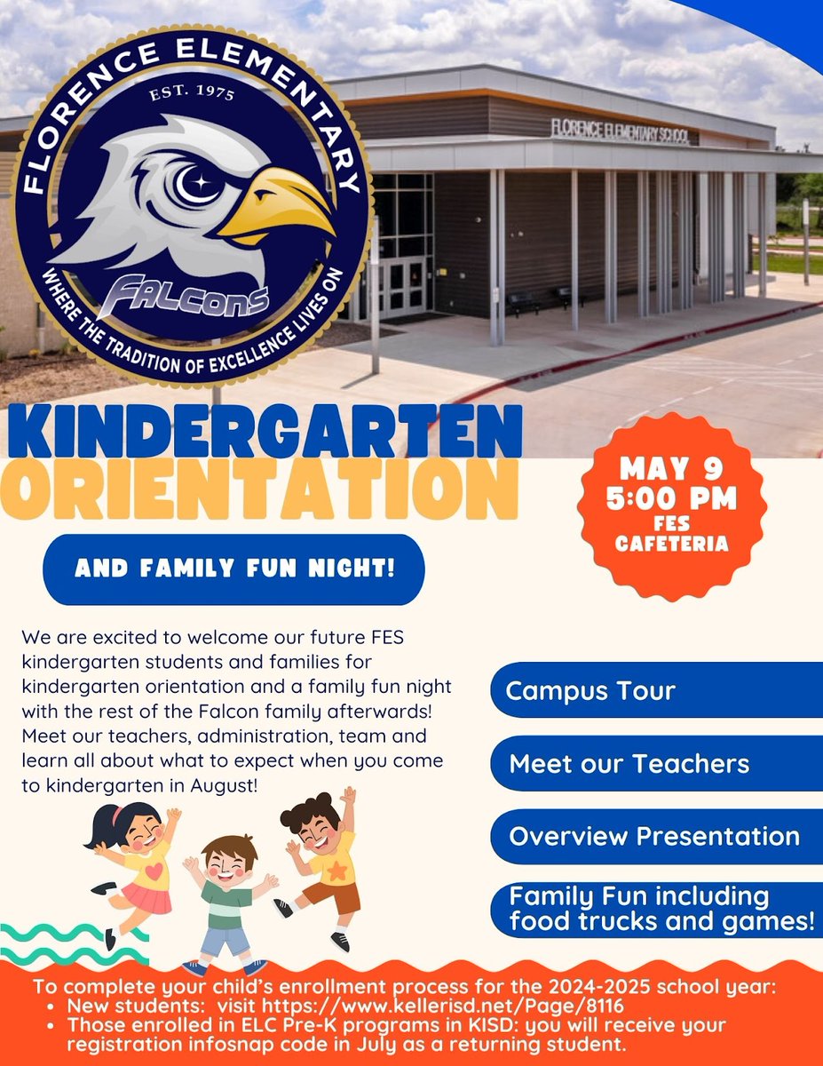 Calling all incoming FES kinder families! Did you hear that our orientation is approaching? 

If you haven't registered for the coming school year, you can do so at the following link: kellerisd.net/Page/8116
