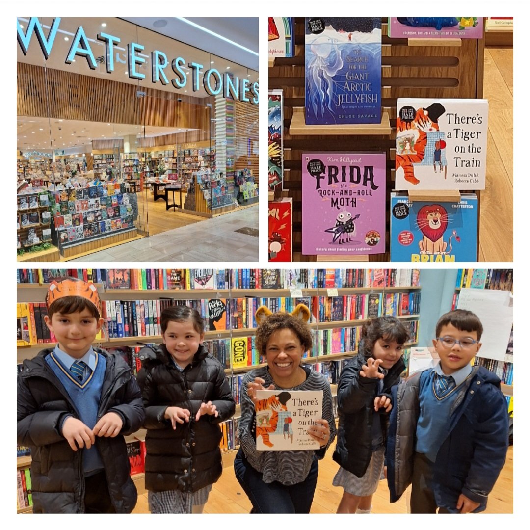 Thank you, @WaterstonesWest for hosting a ROARsome event with #Larmenier&SacredHeartPrimarySchool 🐯😍! We had lots of fun reading, drawing and pogo-ing like piglets together! Signed copies of There's a Tiger on the Train are now in store! @rebecca_cobb @FaberChildrens
