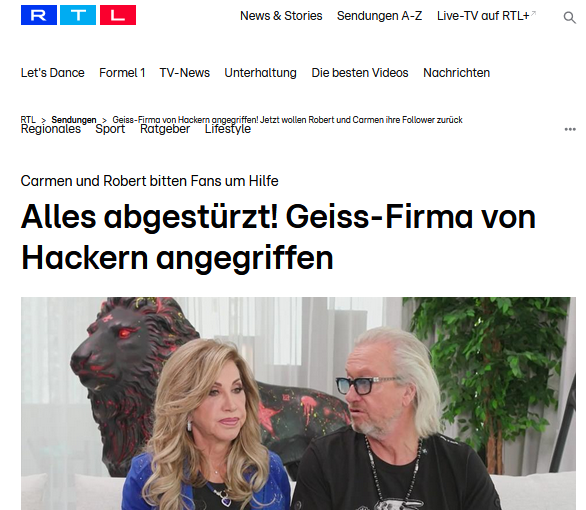 RTL hat nach kurzer Rücksprache den Artikel und die Abendzeitung einen ähnlichen Text gelöscht, mit dem das peinliche Pärchen die Öffentlichkeit zu täuschen versucht. Weitere Schritte wegen serienmässiger zivil-, wettbewerbs- und strafrechtlicher Rechtsbrüche sind eingeleitet.