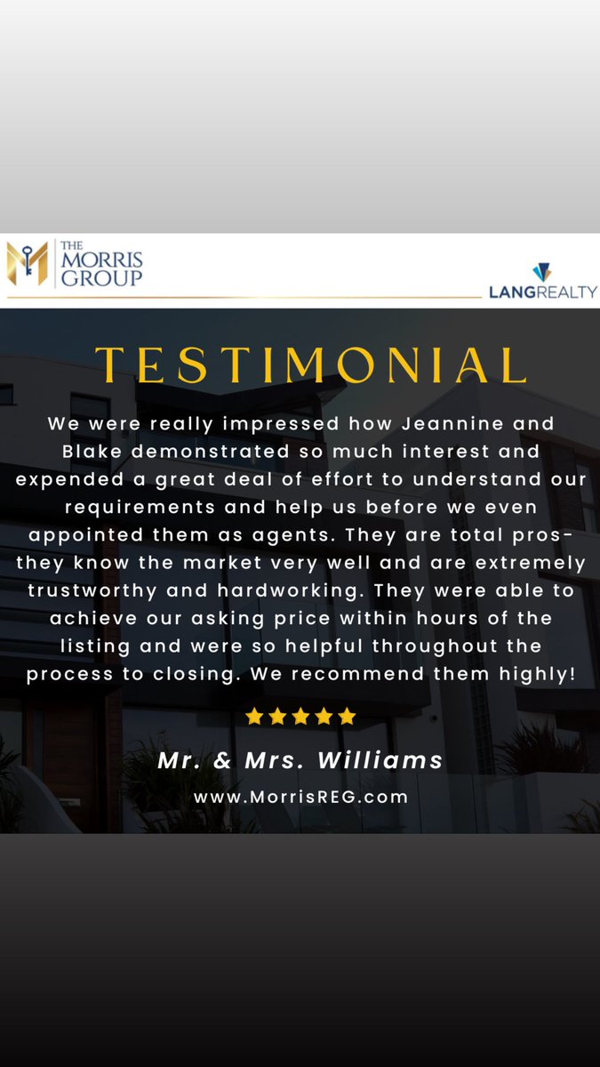 #Testimonial #5starreview #themorrisgroupatlangrealty #realestate #florida #standrewscc #realtor