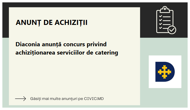 📣 Misiunea Socială Diaconia announces a competition for the acquisition of catering services. Check our page for further details and prepare your best proposal! #Diaconia #CateringServices #Competition

Link: civic.md/anunturi/achiz…

#tender #achizitii #Diaconia

💖 Vă rugăm s…