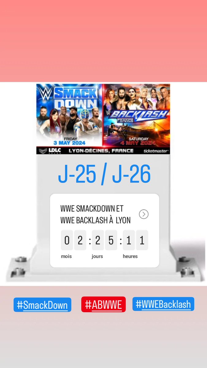 J-25 / J-26 avant les événements @WWE @WWEFrance @AB1TV @abxplore #SmackDown et #WWEBacklash à la @LDLC_Arena de @villedelyon en @auvergnerhalpes

#ABWWE #Wrestling #Catch #Lyon #AuvergneRhôneAlpes #LDLCArena #Sport #Combat #Spectacle