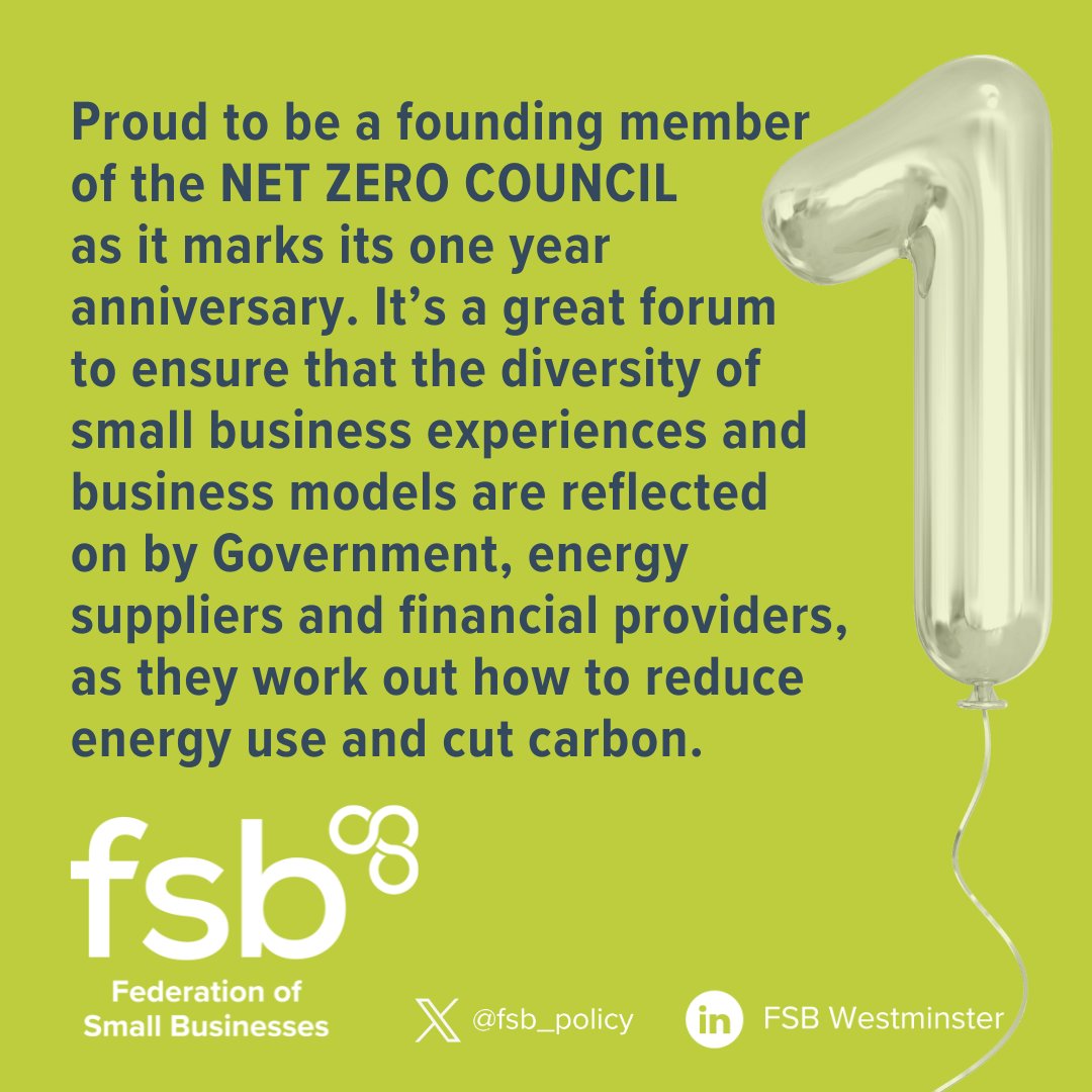 1⃣ The Net Zero Council marks its one year anniversary today. As a founding member, we've found it to be a strong forum to make sure that the diversity of small business experiences and business models are reflected upon by decision makers whilst looking at ways to reduce energy…