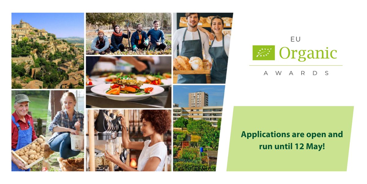 📢EU organic actors have less than two weeks to apply for the #EUOrganic Awards before the deadline on 12 May!
  
Do you know any pioneering organic actors?🌱 Encourage them to apply!⌛️

Are you one yourself? Then see if you are eligible👉 agriculture.ec.europa.eu/farming/organi…