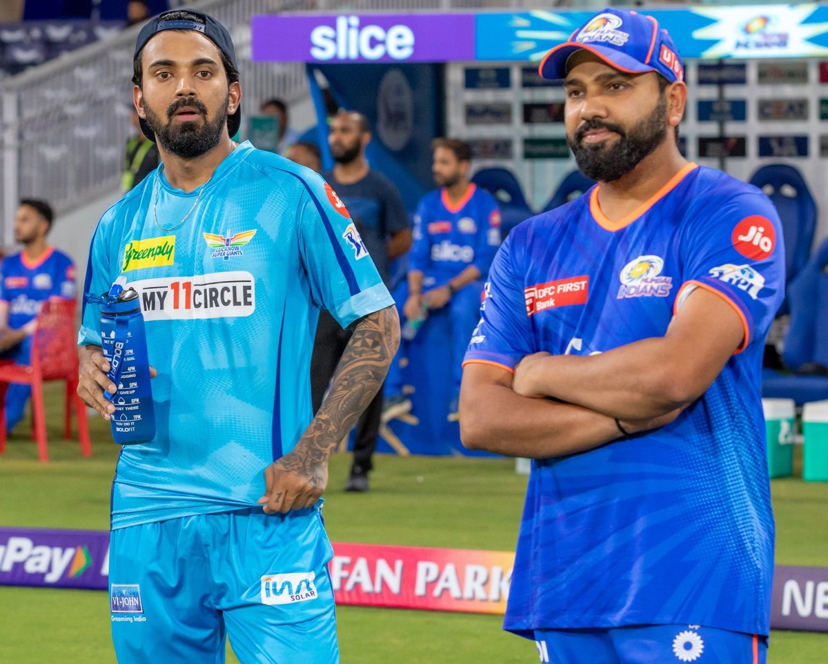 Reunion of two good friends. 💙 #KLRahul | #RohitSharma | #IPL2024