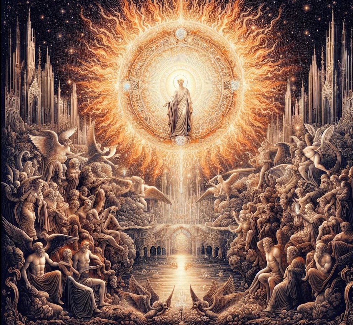 "The brightness of the fire high in the sky has a far reach, illuminating and making manifest all things. all things comes to him who is modest and gentle, in occupying a high position. fire high in the sky: the image of great possessions." I Ching 14 - TA YU // Great possessions