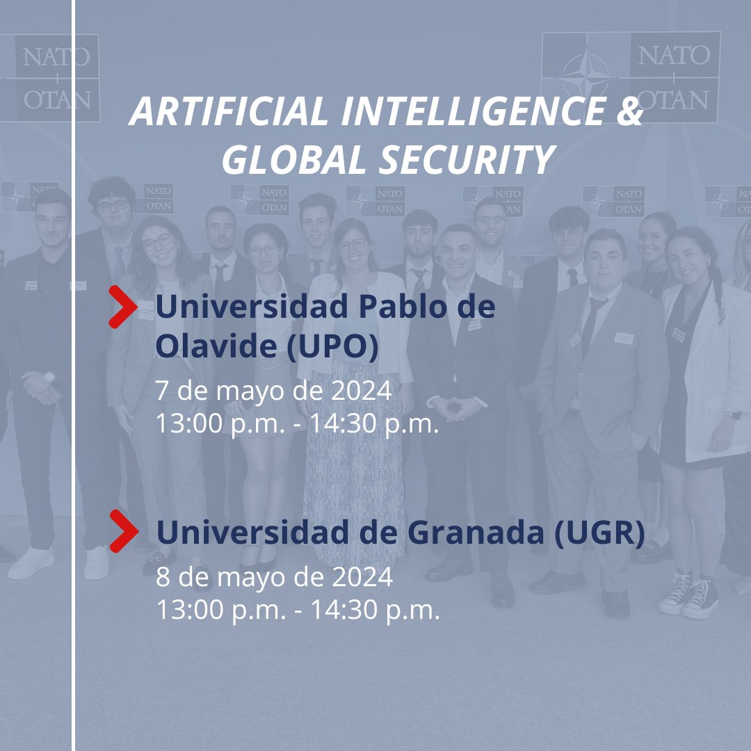 ¡Comienza la cuenta atrás para la WEEK 4 de #DefensayYo4! La semana que viene visitaremos las universidades de @CanalUGR @pablodeolavide @UAM_Madrid y la @unisevilla para hablar sobre #InteligenciaArtificial y #SeguridadGlobal. ¡No te lo pierdas!