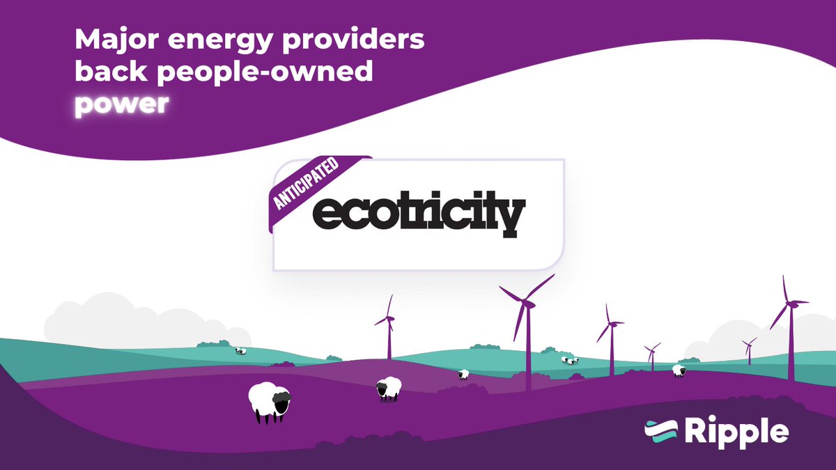 Big news! @ecotricity is ready to join Ripple Energy as an anticipated energy supplier, just in time for what's set to be the UK's biggest people-owned wind farm, Whitelaw Brae. @ecotricity customers who sign up to Ripple will soon be able to own their own source of clean power…