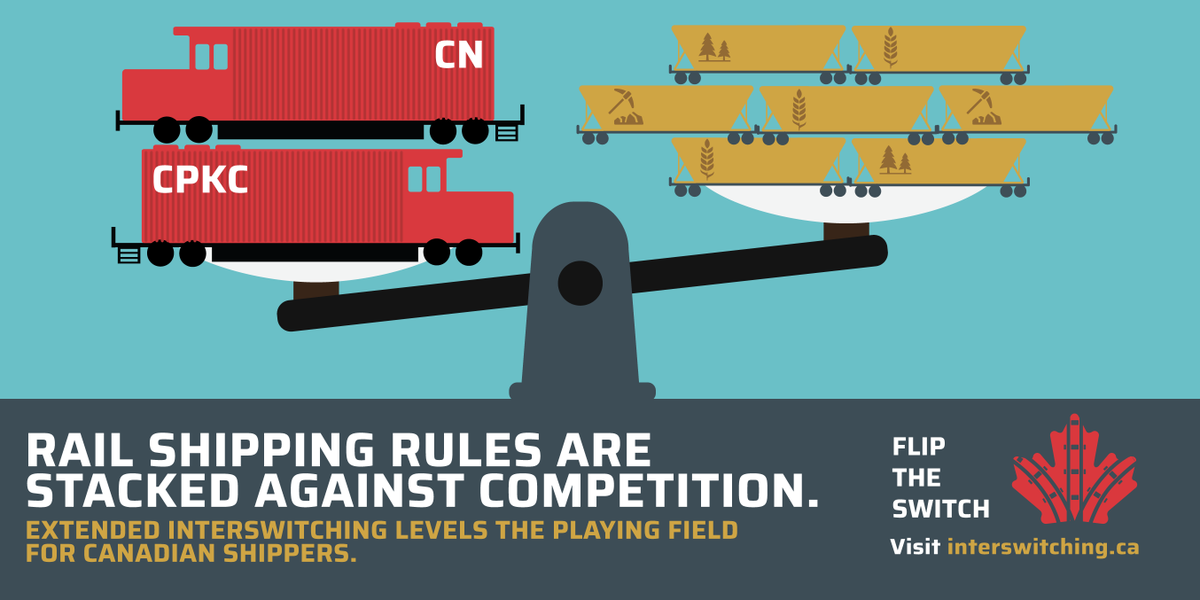 As we look to feed the world, Canada's rail shipping rules are stacked against competition. It's time to #FliptheSwitch in favour of a longer extended interswitching pilot. #cdnag #cdnpoli