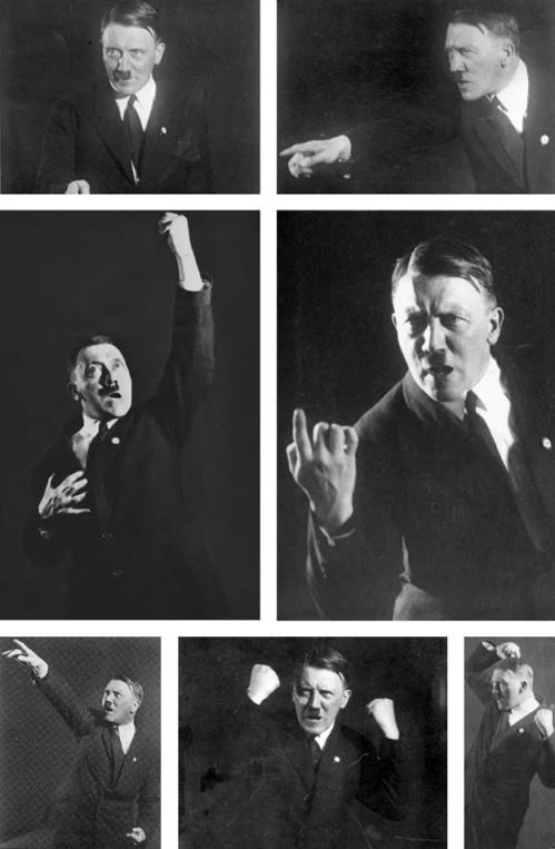 unrelated, but here's a very cool photo i saw at the erstwhile NS party documentation center in Munich of Hitler practicing 'spontaneous action' poses while listening to one of his own speeches