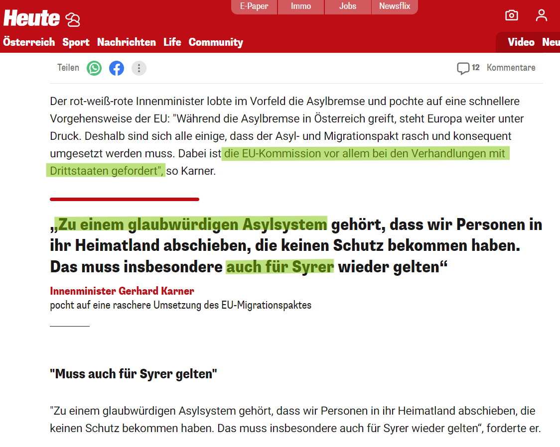 Der Innenminister 🤥 und die Glaubwürdigkeit:
worüber soll die EU-Kommission mit Drittstaaten verhandeln? Über die Anwendung oder Auslegung der Europäischen Menschenrechtskonvention? Kennt Karner die Rechtsprechung nicht? Oder soll die jetzt offen missachtet werden? 🆘 ⚖️