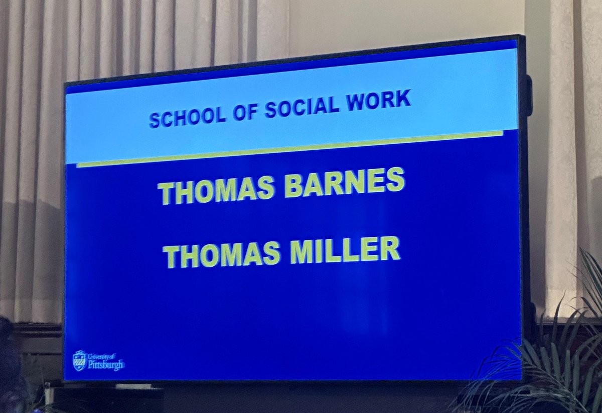Congratulations! Yesterday, 2 graduating BASW students, Thomas Barnes & Thomas Miller, were named University Scholars at the 2024 Senior Distinguished Awards Convocation. They were included in the top 1-2% of Pitt’s 2024 undergraduate class, based on their impressive GPAs.