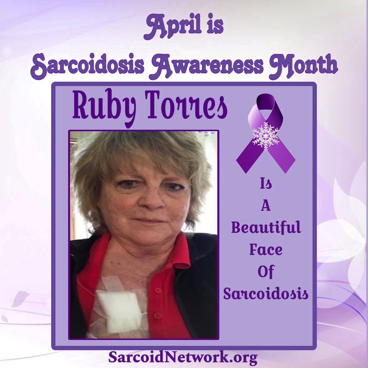 This is our Sarcoidosis Sister Ruby Torres and she is a Beautiful Face of Sarcoidosis!💜 #Sarcoidosis #raredisease #patientadvocate #sarcoidosisadvocate #beautifulfacesofsarcoidosis #sarcoidosisawarenessmonth