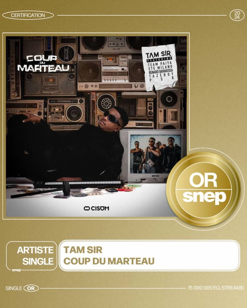 2024 c’est notre année « Coup du marteau ». Certifié single d’or en France 🇫🇷 Félicitations à @TAMSIRONTHEBEAT 225 fier 🇨🇮🇨🇮🇨🇮🇨🇮