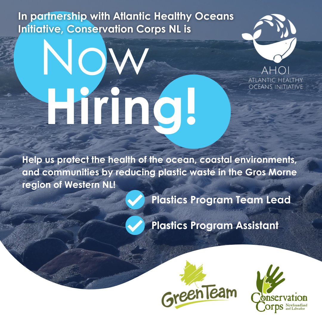 We have 2 student positions available as part of the Conservation Corps NL Green Team Program!

Learn more and apply at ccnl.ca/employment/job…. Be sure to also send your application, resume and cover letter to applications@ccnl.ca

<a href="/CorpsNL/">Conservation Corps Newfoundland and Labrador</a>
#AHOI #AHOIWasteBusters