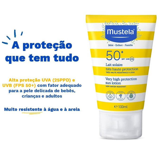Mustela Solares Protetor Solar Infantil Loção Rosto e Corpo FPS 50+, 100 mlg