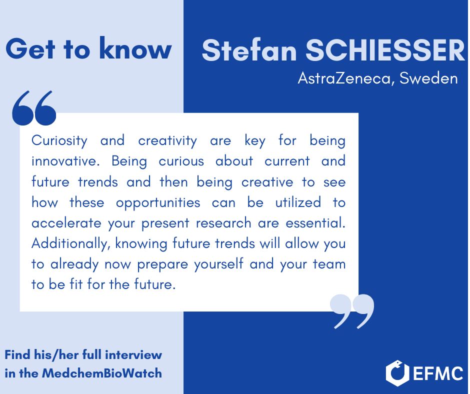 🌟 Have you read our #MedChemBioConversation of the month ? Please meet our scientist Stefan Schiesser 👨‍🔬 from AstraZeneca, Sweden 🔗 efmc.info/interviews-efmc