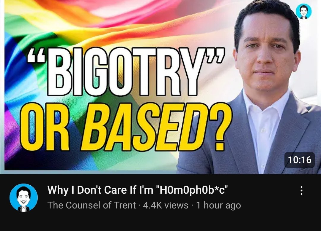 At least Trent Horn has come out and admitted he's homophobic, not as if it was in any doubt. It's not a bug with the Catholic Right - it's a feature.