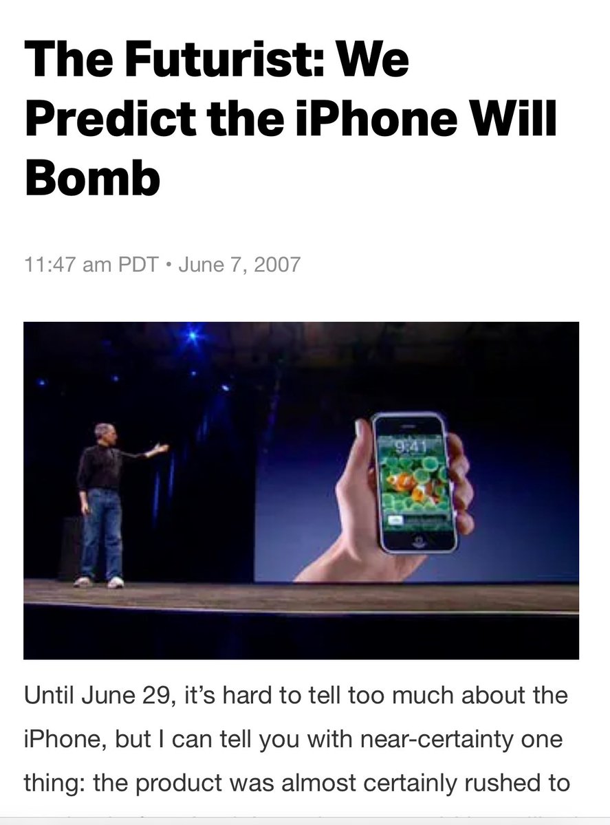 never forget that tech media gets it wrong sometimes. 

here’s an article published on TechCrunch from 2007 after Steve Jobs announced the iPhone. link below 👇 

the reasons for why they said it would bomb:

- Rushed to Market: anticipated bugs and issues due to a hurried…