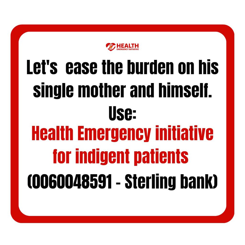 Seyi a boy from a struggling family, was hit by a car while running an errand for his indigent mother. Health Emergency Initiative helped initially, but they still need support. Any donation can aid Seyi's recovery. Account for donations: 0060048591-Sterling Bank #savethechildren
