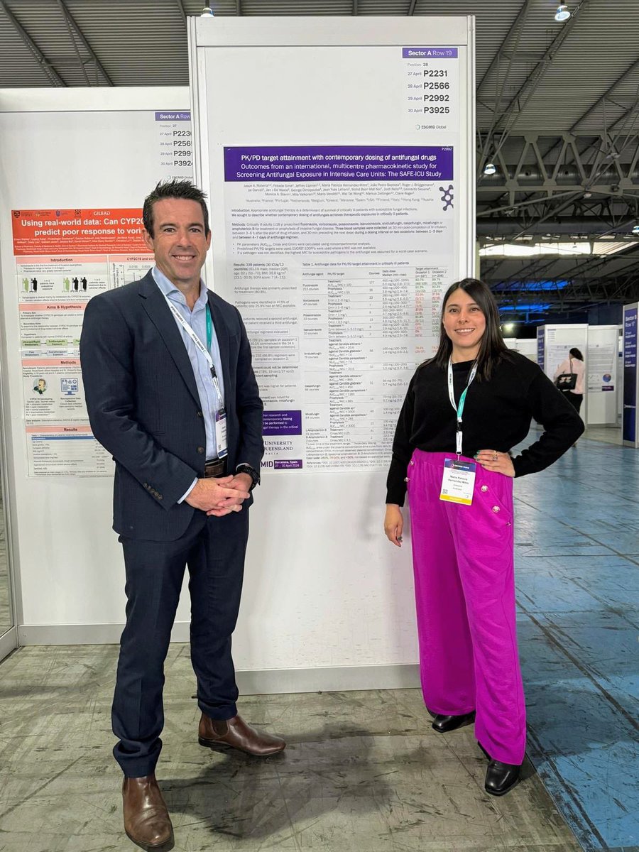 Amy Legg (@legg_wamy) on Twitter photo Antifungal dosing in the spotlight: <a href="/jasonroberts_pk/">Jason Roberts</a> and <a href="/PattyMitre_/">Patty Mitre</a> present findings from the SAFE-ICU study at #ESCMIDGlobal2024 #ESCMIDGlobal
<a href="/CRE_RESPOND/">CRE RESPOND</a> <a href="/UQMedicine/">UQ Medicine</a> <a href="/UQ_News/">UQ News</a>💯 Antifungal dosing in the spotlight: <a href="/jasonroberts_pk/">Jason Roberts</a> and <a href="/PattyMitre_/">Patty Mitre</a> present findings from the SAFE-ICU study at #ESCMIDGlobal2024 #ESCMIDGlobal
<a href="/CRE_RESPOND/">CRE RESPOND</a> <a href="/UQMedicine/">UQ Medicine</a> <a href="/UQ_News/">UQ News</a>💯