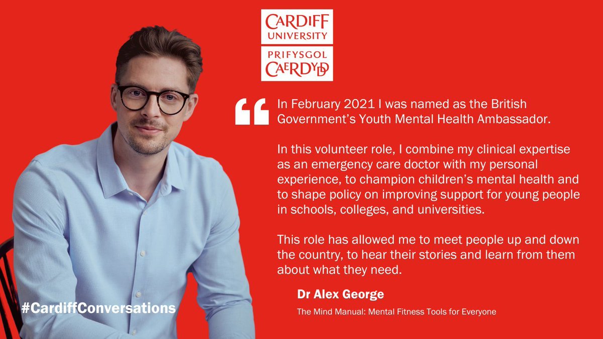 Ready to be inspired? Dr Alex George is bringing his passion and expertise for mental health advocacy to our inaugural #CardiffConversations event. Tickets are sold out but you can still sign up for the live stream ⬇️ buff.ly/3JAIbnz