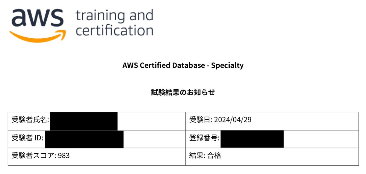 AWS DBSハイスコアで受かってた
統計検定1級から逃げ続けてお小遣い稼ぎに終始してる笑