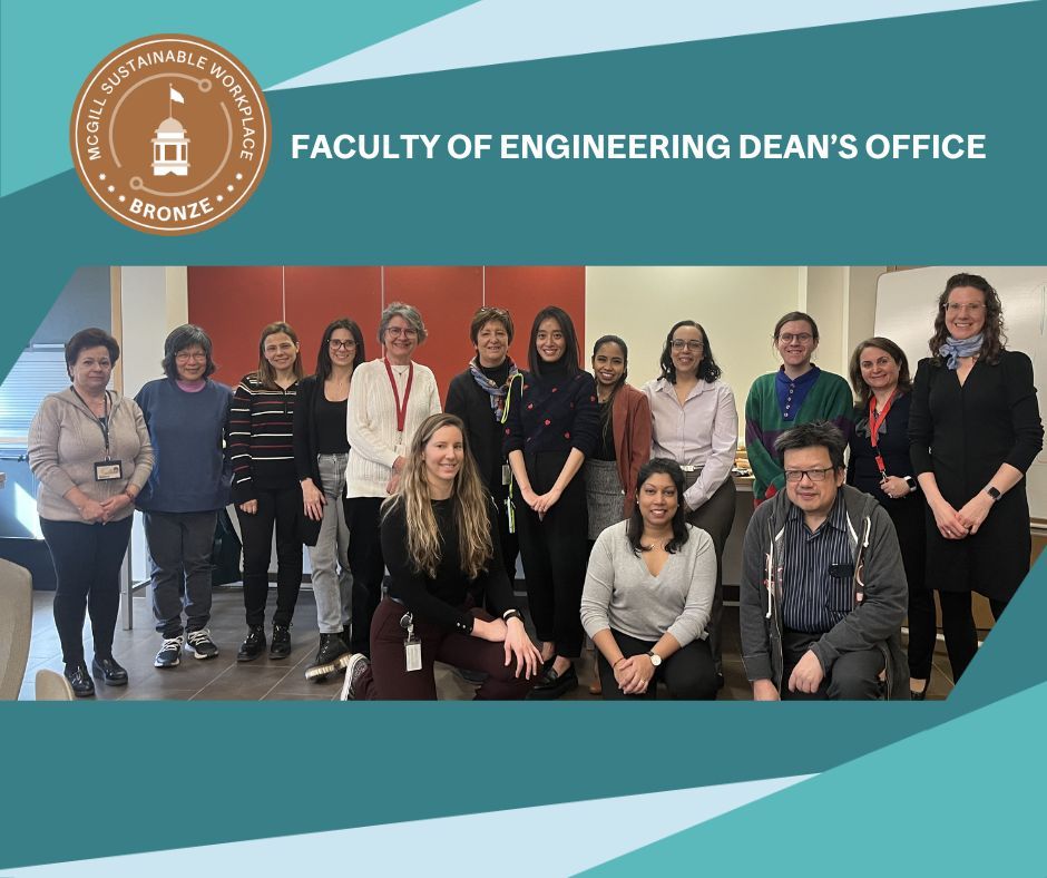 Congratulations to the Faculty of Engineering Dean's Office for achieving Bronze-level Sustainable Workplace Certification! Find out how you and your colleagues can work together to make your McGill University office more sustainable: buff.ly/3ZIkSxV