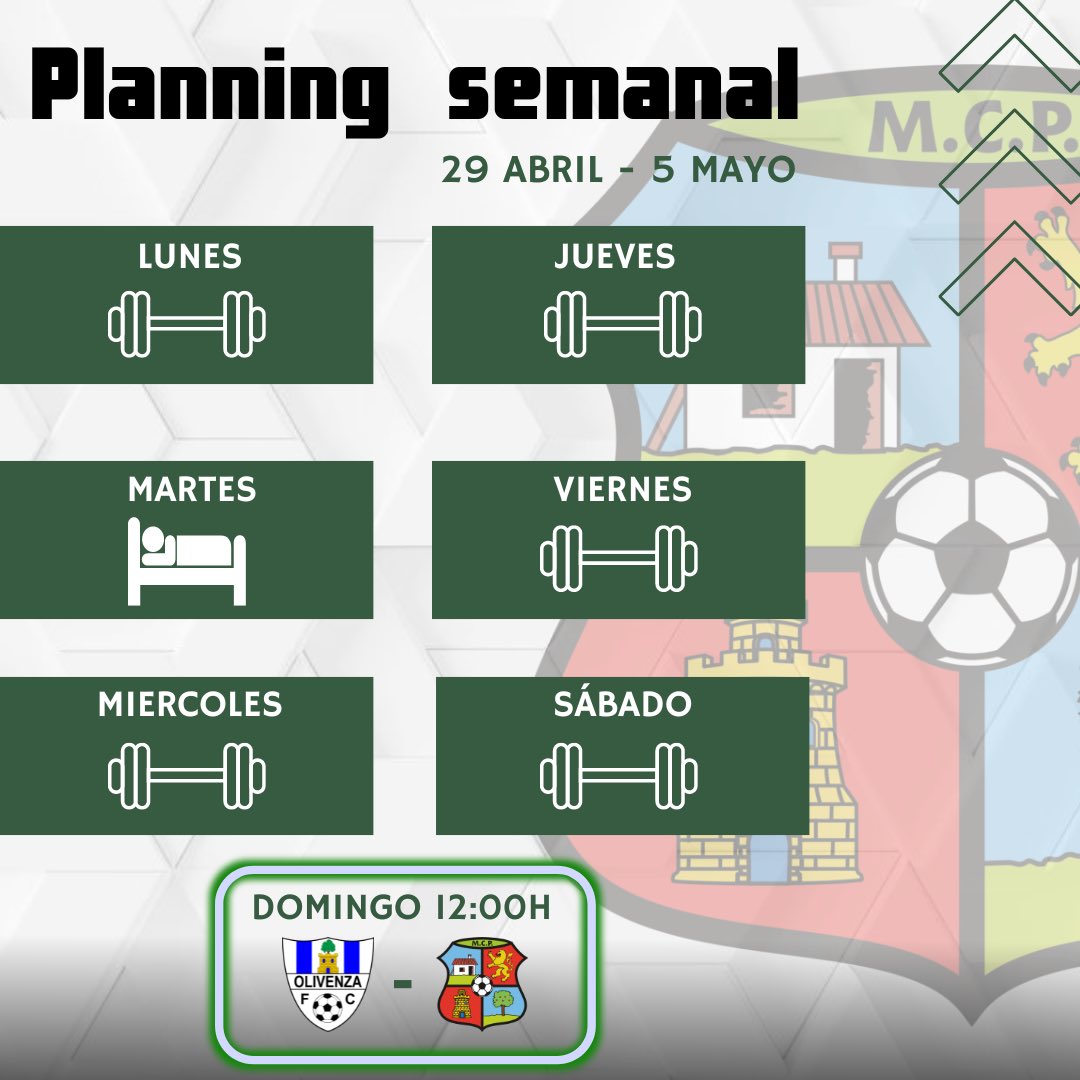 🗓️Planning Semanal | Se nos presenta una gran semana por delante … a por ello!!! ⚽️💪🏽 #halamoralo 💚