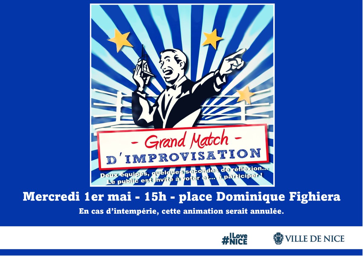 🎙 Plongez dans le monde de l'impro' avec le match d'improvisations théâtrales ! 🗣 Deux équipes s'affrontent en improvisant des saynètes 🎭 Aloura, prêts à monter sur le ring ? 👉 nice.fr/fr/l-agenda/ma… #ILoveNice