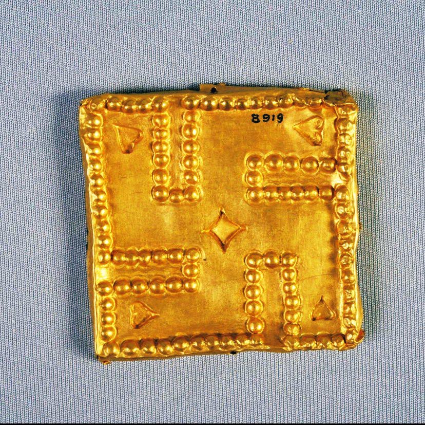2100+ year old Gold Swastika Amulet. Currently on display at National Museum, New Delhi, India.