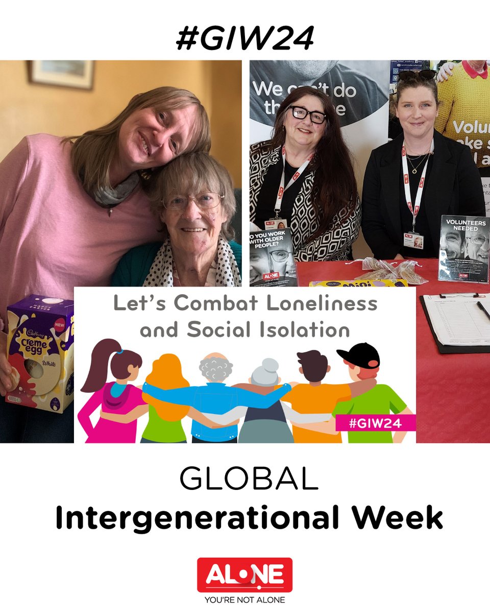 During Intergenerational Week, let's unite to combat loneliness across generations. By fostering connections between young and old, we can create a supportive community where everyone feels valued and included. alone.ie/volunteer #GIW24 #ALONE #YouAreNotAlone
