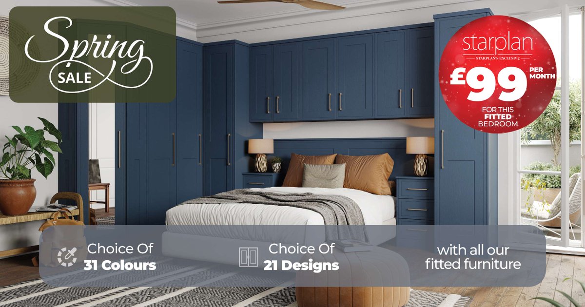 Spruce up your space this spring, Get your dream fitted bedroom for just £99 in our Spring Sale!

With 31 colours and 21 designs, it's time to let your bedroom blossom.💐 

starplandirect.com/products/99-pe…

#SpringSavings #FreshBeginning #FittedBedroom #BedroomDesign
