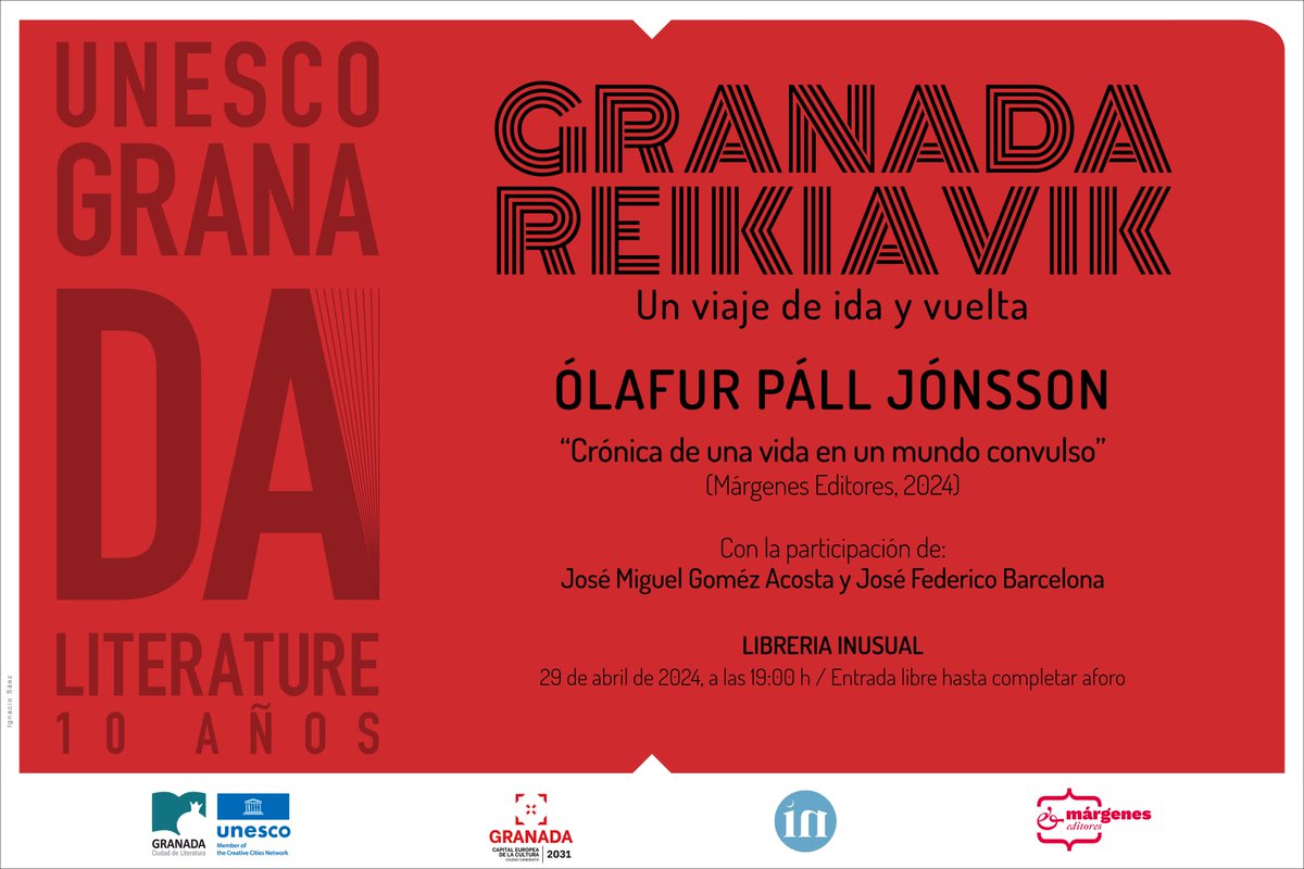 ¡Atención! Hoy a las 19:00 h. Ólafur Páll Jónsson presenta «Crónica de una vida en un mundo convulso», en la @InusualLibreria | Con José Miguel Gómez Acosta y José Federico Barcelona.