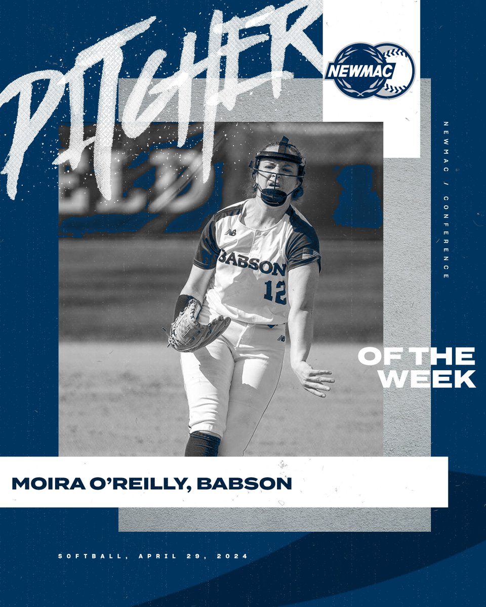 SOFTBALL 🥎
PITCHER OF THE WEEK 

@BabsonAthletics Moira O’Reilly went 3-0 with 2 no-hitters, 3 shutouts and 27 strikeouts over 18.0 innings pitched. 

🔗 ow.ly/bfQv50RqNBB

#GoNEWMAC // #WhyD3