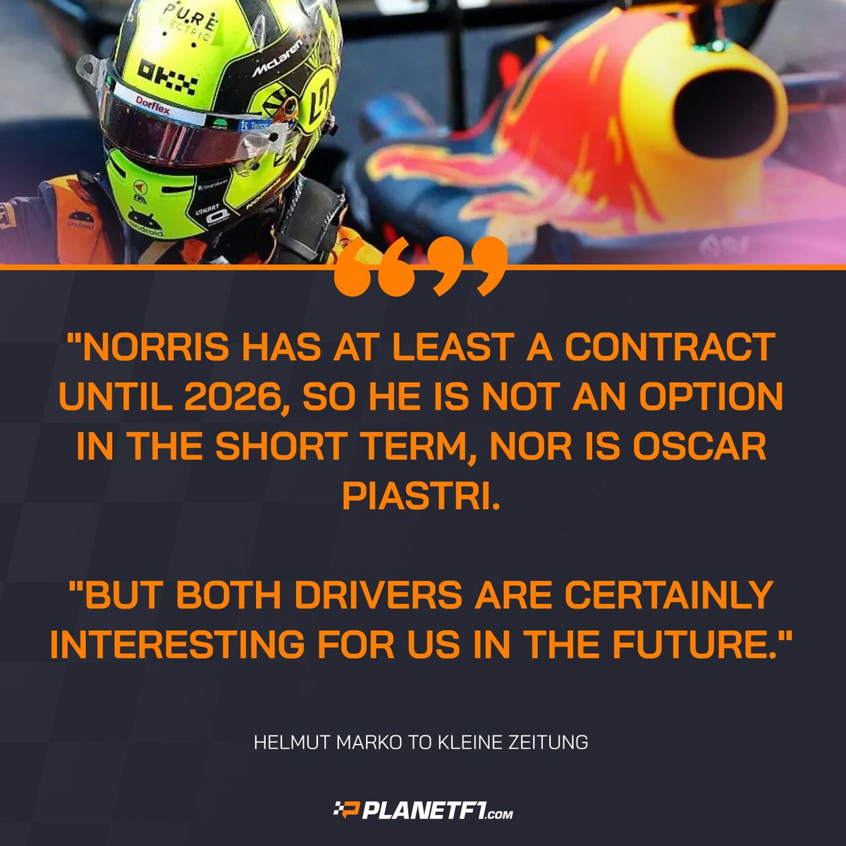 Watch out McLaren, Helmut Marko likes the look of at least one of your drivers for the Red Bull team in future... #McLaren #RedBull #F1