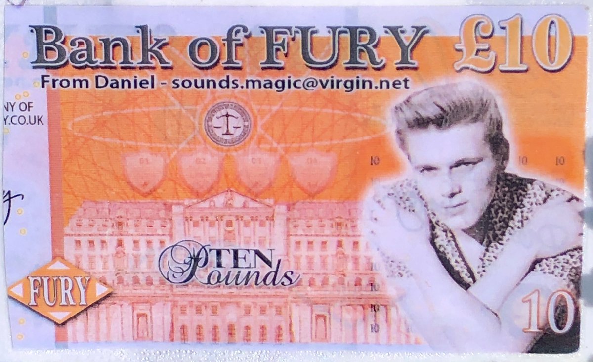 I know Lord Sutch had his own 'banknotes', but never seen a #BillFury one before .. @BillyFuryMuseum