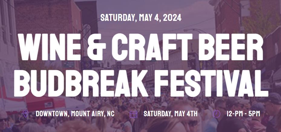 The Budbreak Wine & Craftbeer Festival (@MountAiryNC) features top North Carolina wineries and craft beer producers, wonderful food and great music.  Proceeds will benefit numerous local Mt Airy Rotary charities and international charity organizations. buff.ly/3UlsdlX