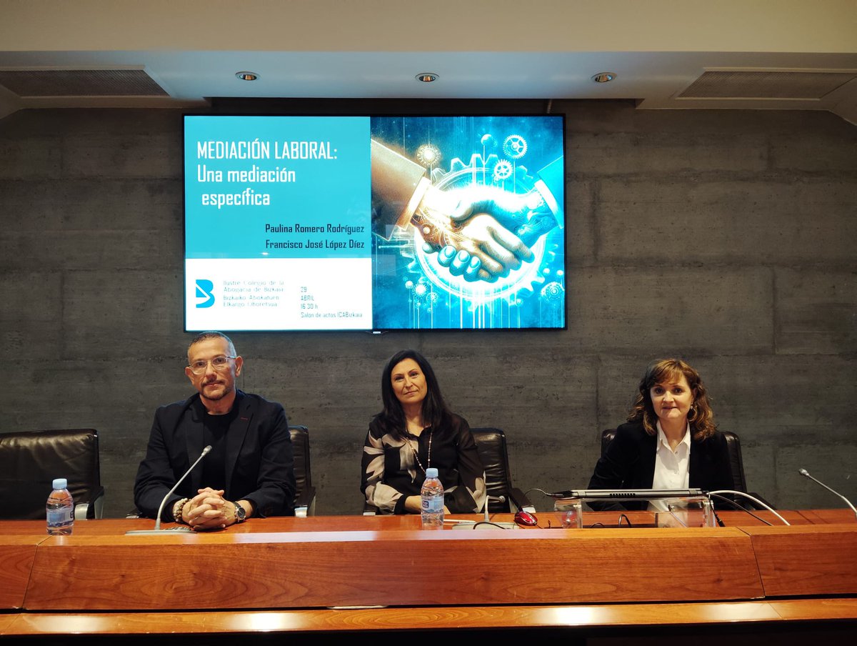 Escuela de práctica jurídica del ICA Bizkaia (@epjicabizkaia) on Twitter photo Hoy en <a href="/icabizkaia/">Ilustre Colegio de la Abogacía de Bizkaia</a> “Mediación laboral: una mediación específica” con Paulina Romero, abogada <a href="/icabizkaia/">Ilustre Colegio de la Abogacía de Bizkaia</a> y mediadora, Francisco José López, Abogado <a href="/icaburgos/">I.C.A.BURGOS</a>, mediador y formador en MASC.
Presenta Aranzazu Pérez, Abogada <a href="/icabizkaia/">Ilustre Colegio de la Abogacía de Bizkaia</a>.
#formaciónEPJ Hoy en <a href="/icabizkaia/">Ilustre Colegio de la Abogacía de Bizkaia</a> “Mediación laboral: una mediación específica” con Paulina Romero, abogada <a href="/icabizkaia/">Ilustre Colegio de la Abogacía de Bizkaia</a> y mediadora, Francisco José López, Abogado <a href="/icaburgos/">I.C.A.BURGOS</a>, mediador y formador en MASC.
Presenta Aranzazu Pérez, Abogada <a href="/icabizkaia/">Ilustre Colegio de la Abogacía de Bizkaia</a>.
#formaciónEPJ