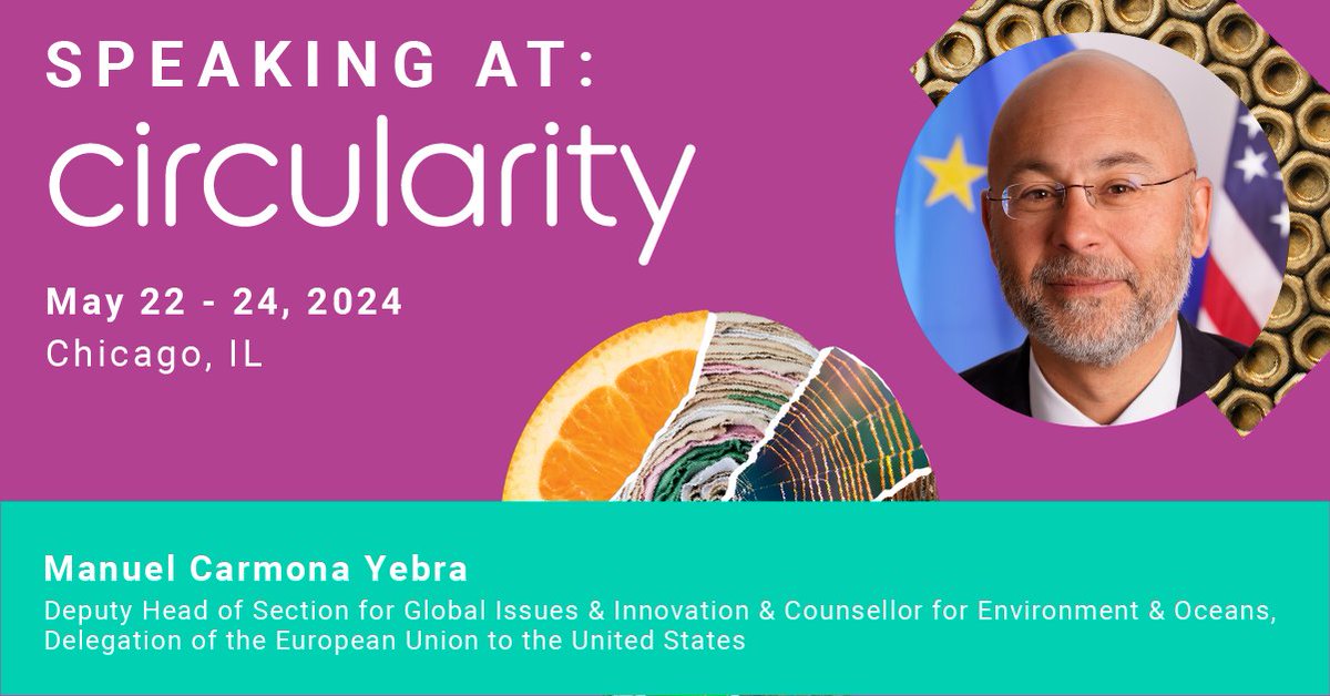 I’m excited to speak on behalf of @EUintheUS at @GreenBiz’s #Circularity24 -  the leading convening of professionals building the circular economy. Join me in Chicago, May 22-24. Focus: recovering and recycling critical minerals. Learn more: buff.ly/3uAbwL3
