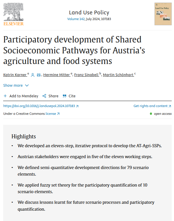 MSchoenhart's tweet photo. Next step in our endeavour to build consistent multi-scale scenarios for better decision making: Katrin Karner @BOKUvienna et al. present the protocol and results on AT-Agri-SSPs based on the Eur-Agri-SSPs (SALBES project funded by @BiodiversaPlus ).
https://t.co/XoWKKKNDYN https://t.co/z2AxZZkvk2
