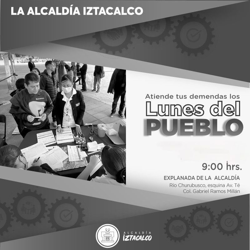 ¡Excelente Lunes! 
Gracias a tu participación en los “#LunesDelPueblo” construimos un mejor @IztacalcoAl. Acercarnos a la ciudadanía y conocer sus necesidades nos permiten generar acciones más eficaces. Nos vemos en punto de las 9:00 hrs en la Explanada de la Alcaldía. ¡Acércate!