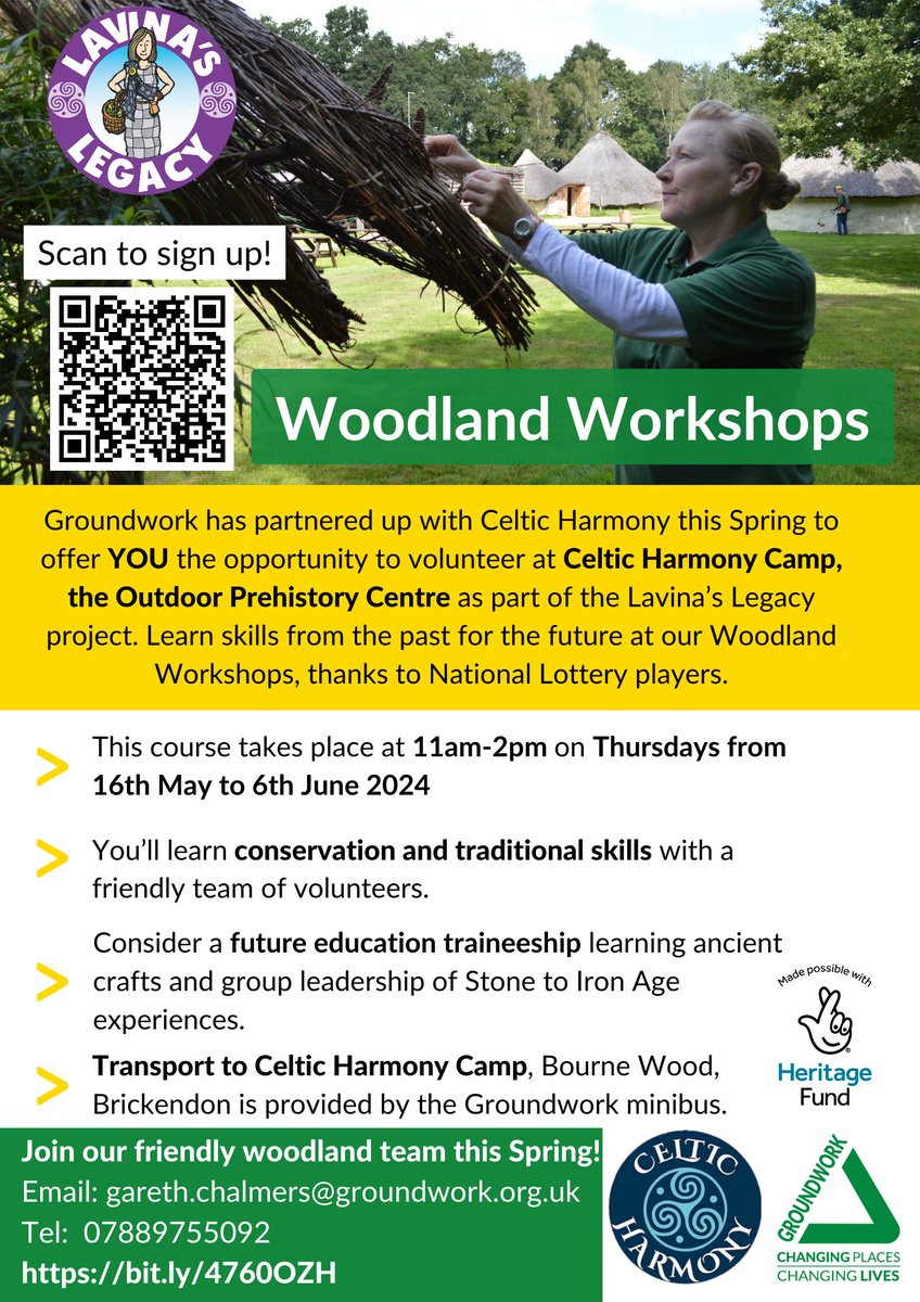 Reconnect with nature 🌳 Our May course is fast approaching, sign up at bit.ly/3UAloyq before spaces run out! Transport to Celtic Harmony Camp is provided by Groundwork minibus🚌 Thank you to lottery players @HeritageFundUK @Celtic_Harmony