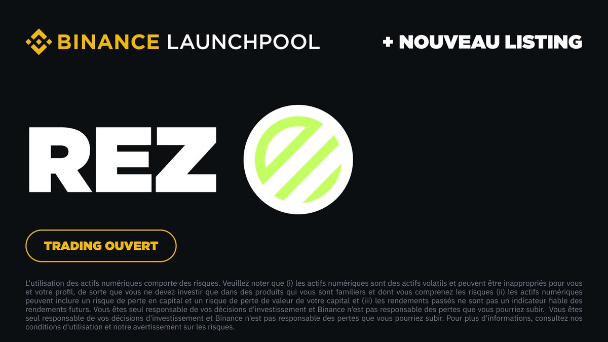 Vous pouvez désormais trader $REZ, le token du dernier Launchpool sur #Binance ! REZ/FDUSD ➡️ binance.onelink.me/y874/wu5p8qpk?…